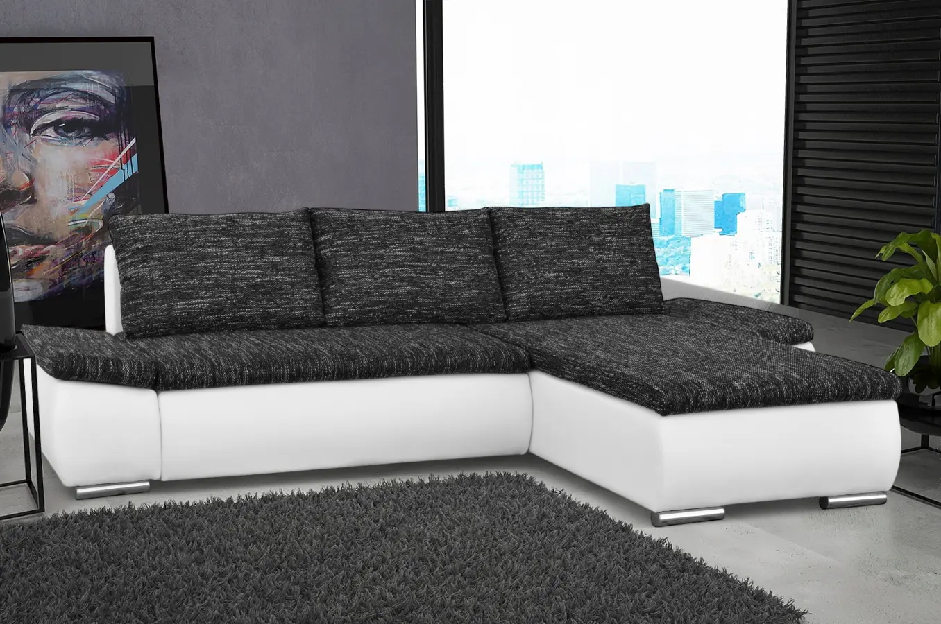 Canapea de colt Inspira Furniture Acra Right Soft 17/Berlin 02 (White/Dark Grey)