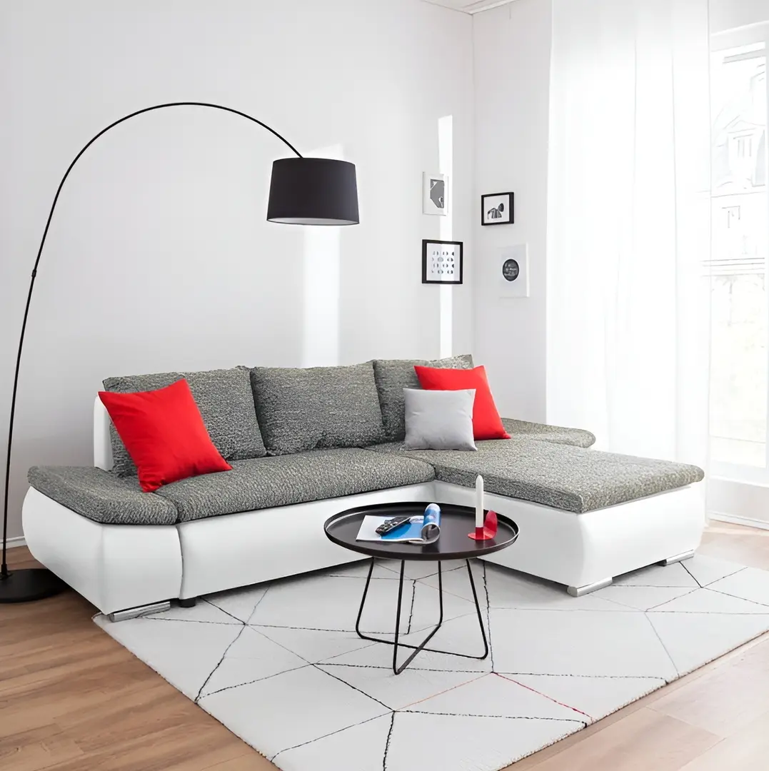 Canapea de colt Inspira Furniture Acra Right Soft 17/Lawa 05 (White/Dark Grey)