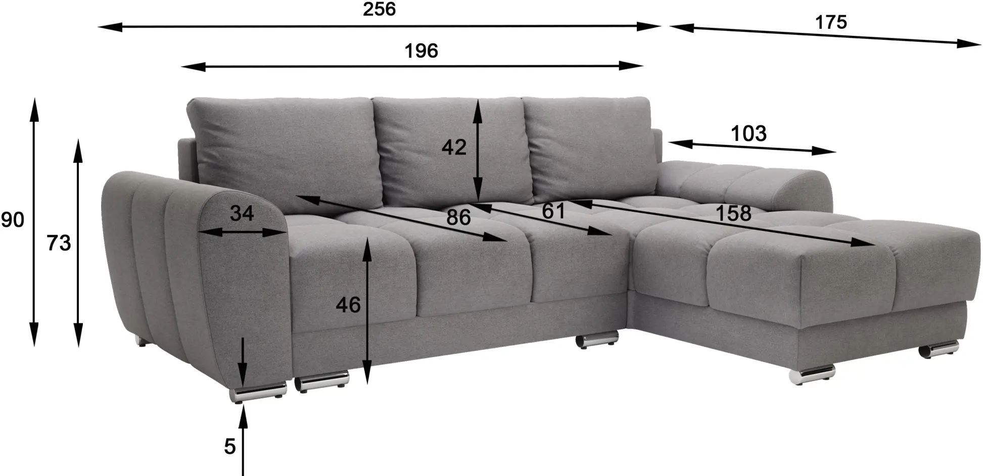 Canapea de colt Inspira Furniture Azzuro Enjoy New 21 (Grey)