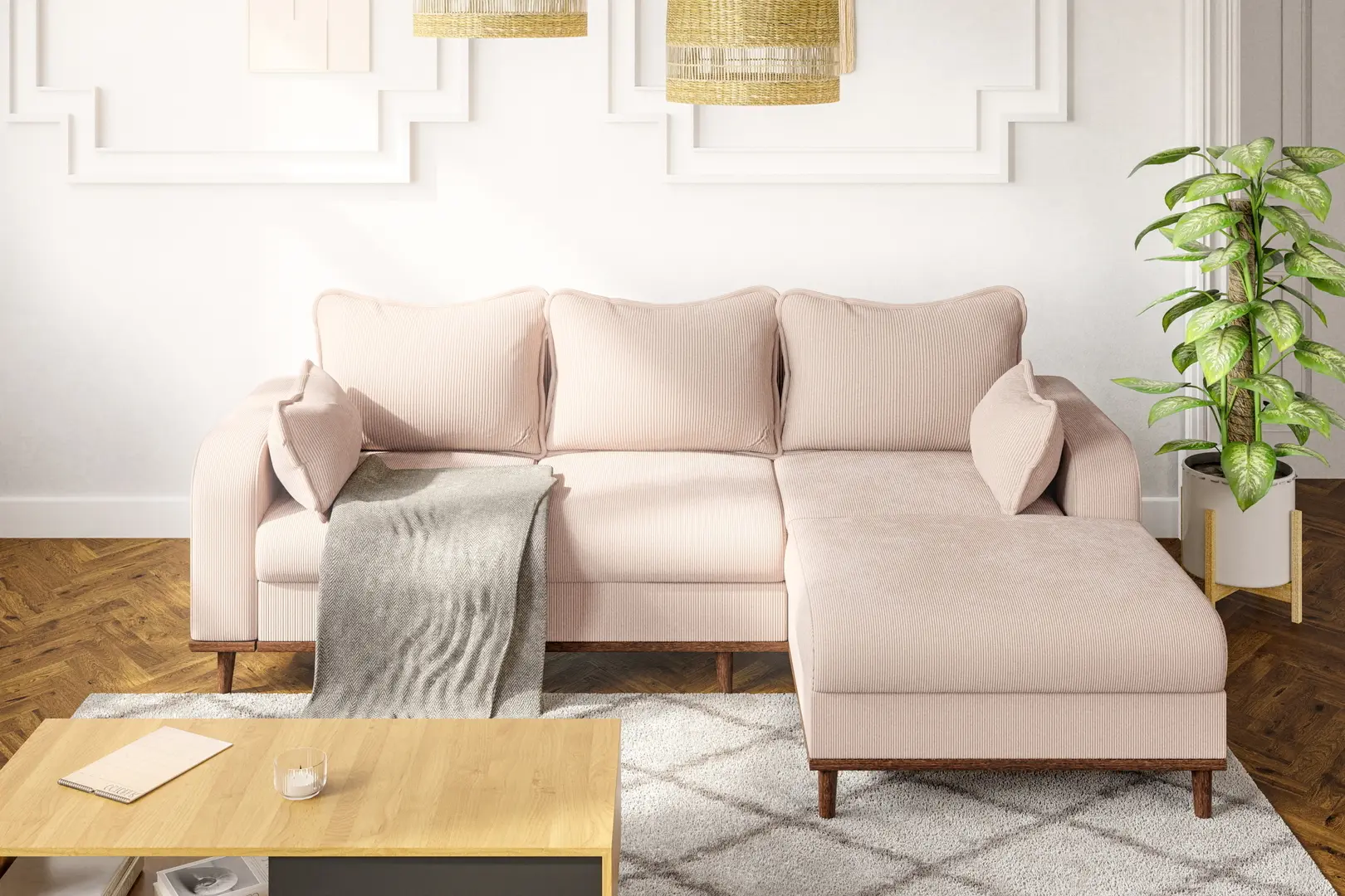 Canapea de colt Inspira Furniture Beata SF Right Fjord 23 (Beige)