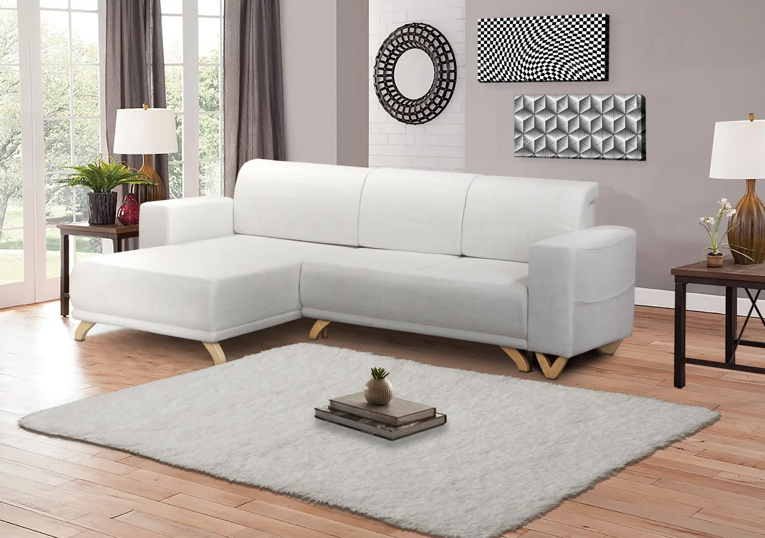 Canapea de colt Inspira Furniture Bella SF Cablo 01 (White)
