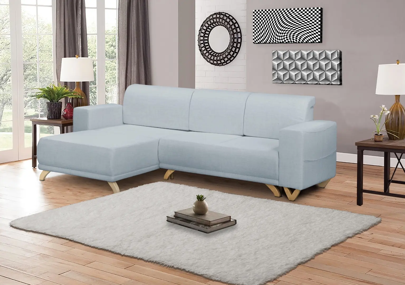 Canapea de colt Inspira Furniture Bella SF Cablo 11 (Sky Blue)