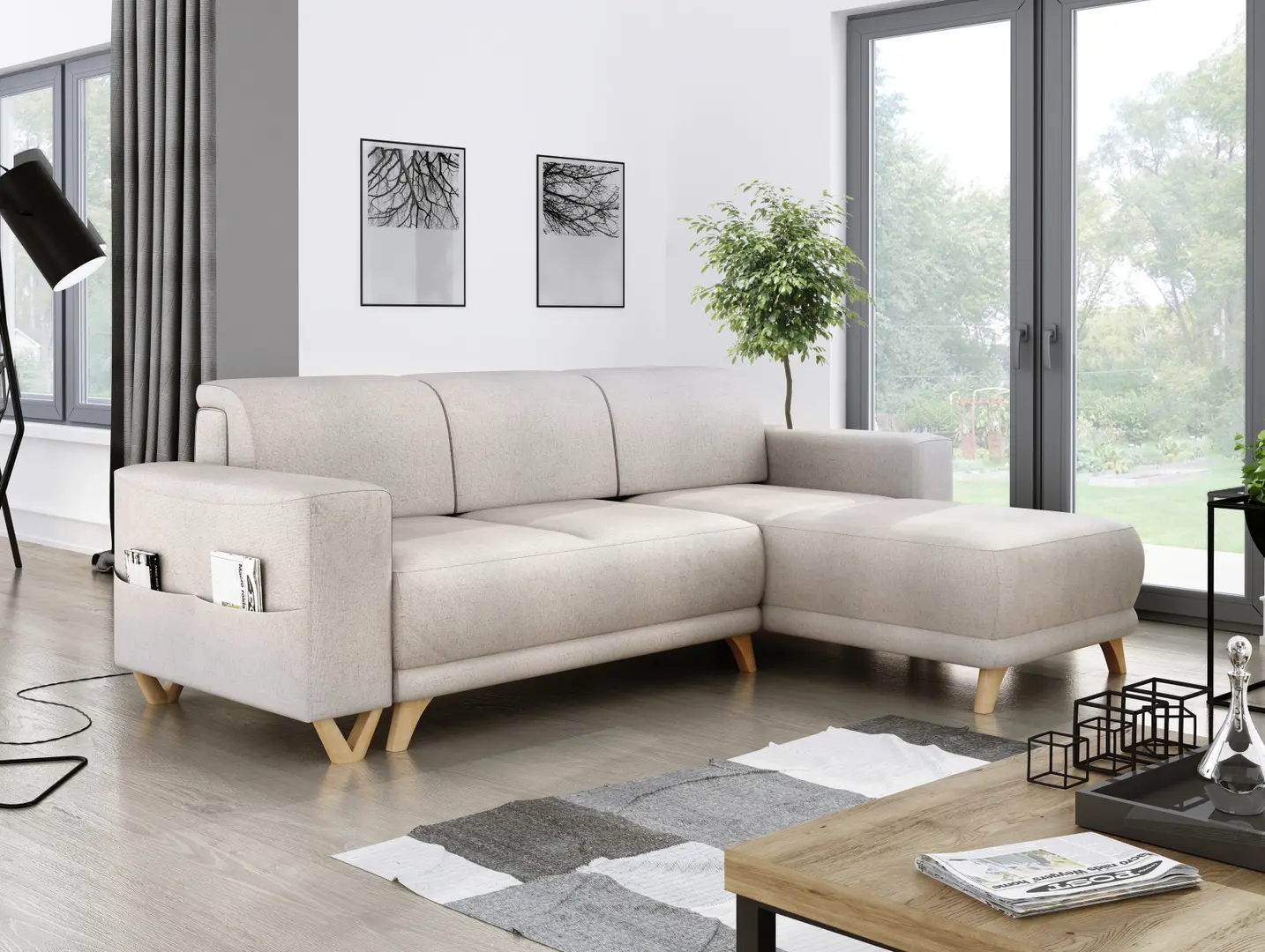 Canapea de colt Inspira Furniture Bella SF Cablo 2 (Beige)