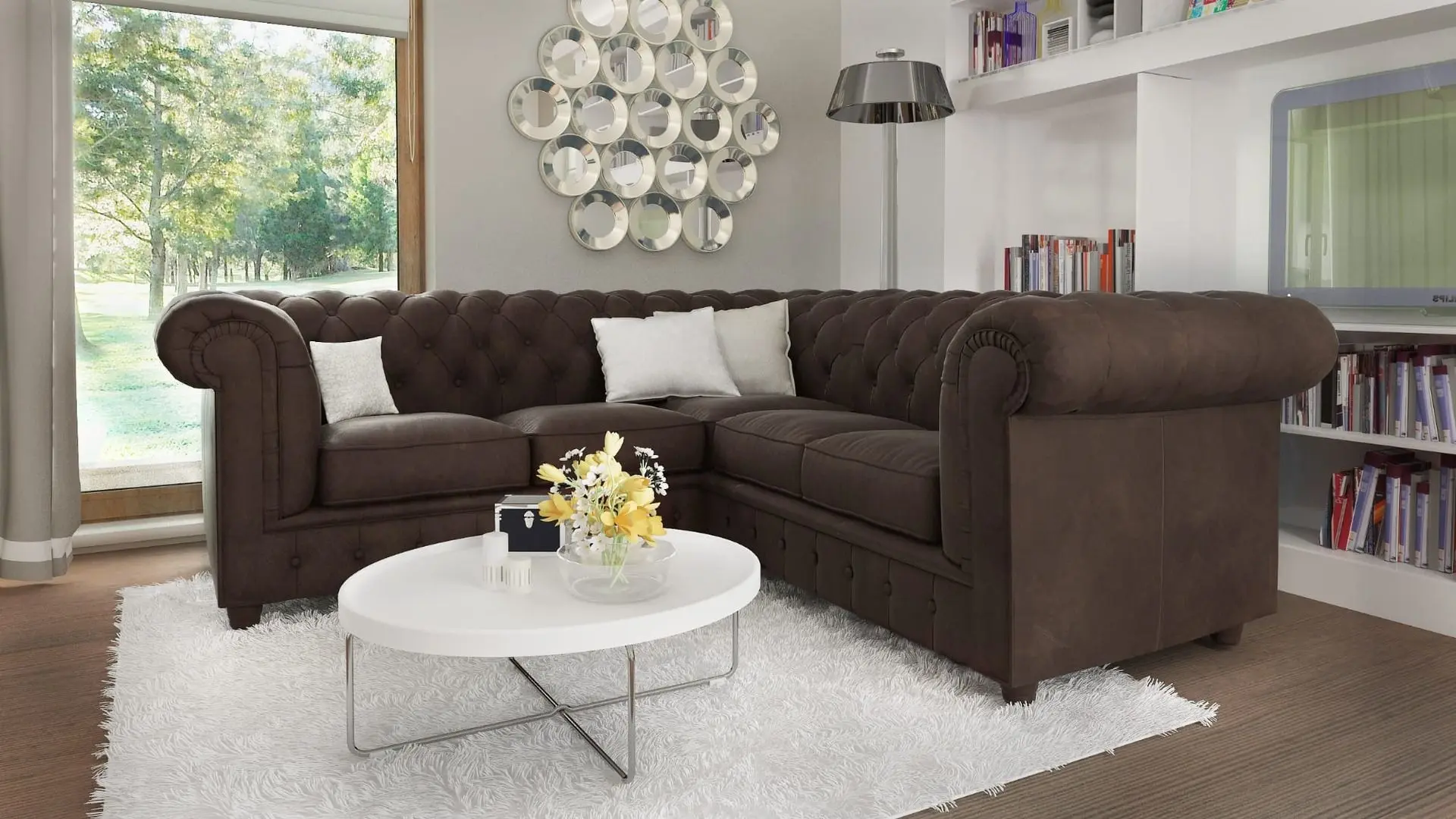 Диван угловой Inspira Furniture Cambridge 2+E+2 Riviera 26 (Brown)