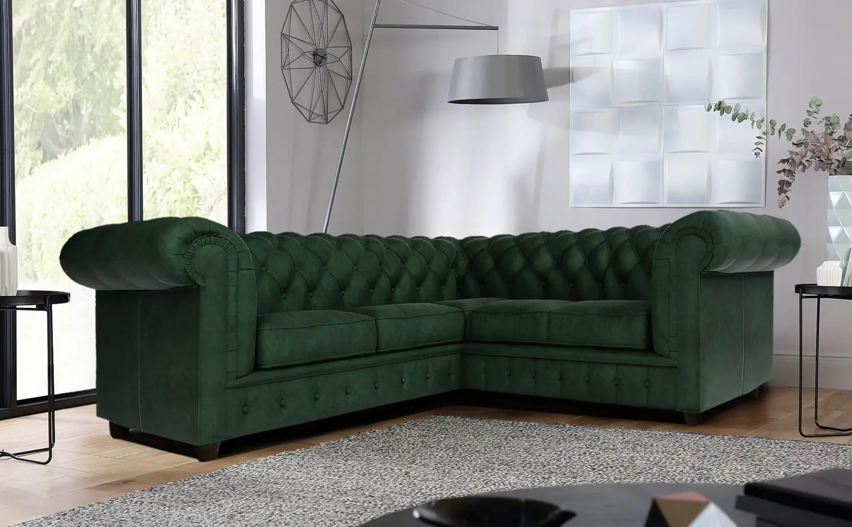 Canapea de colt Inspira Furniture Cambridge 2+E+2 Riviera 38 (Dark Green)