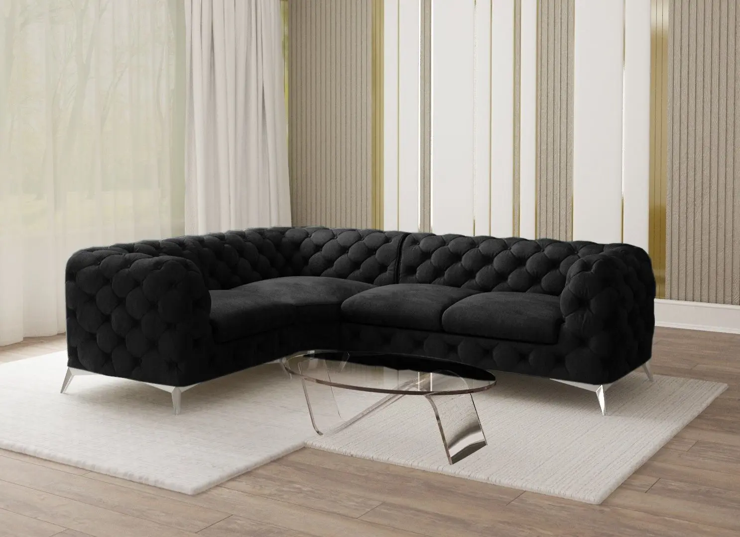 Canapea de colt Inspira Furniture Chelsea 1+C+2 Left Riviera 100 (Black/Silver)