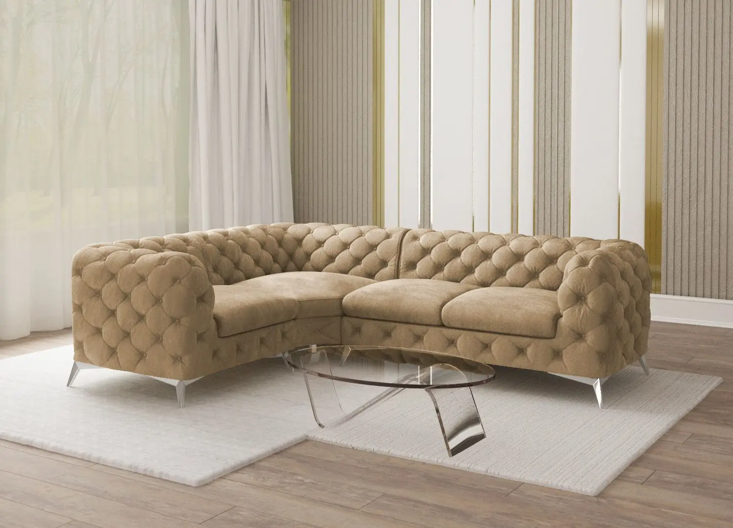 Canapea de colt Inspira Furniture Chelsea 1+C+2 Left Riviera 24 (Beige/Silver)