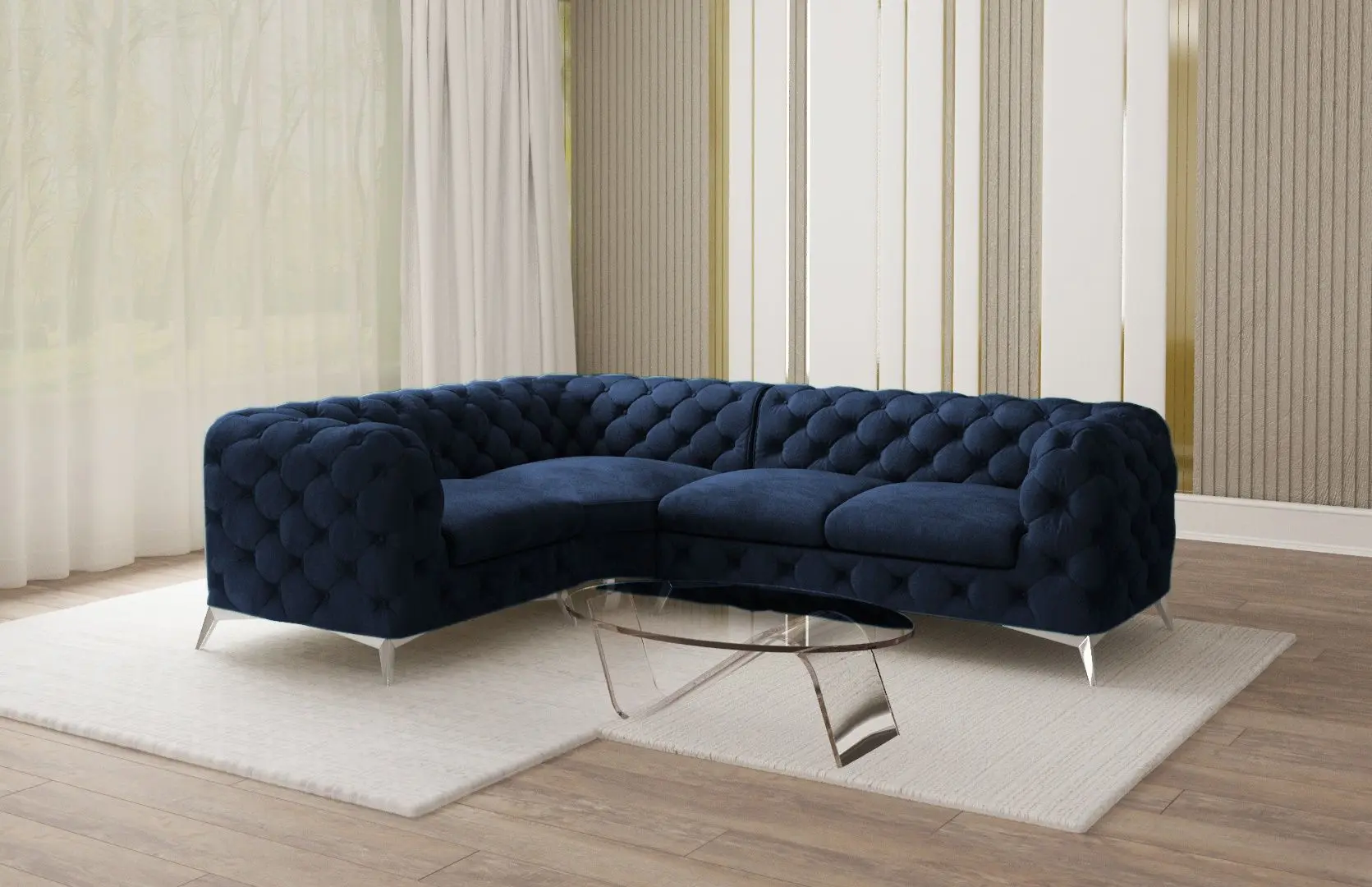 Диван угловой Inspira Furniture Chelsea 1+C+2 Left Riviera 81 (Dark Blue/Silver)