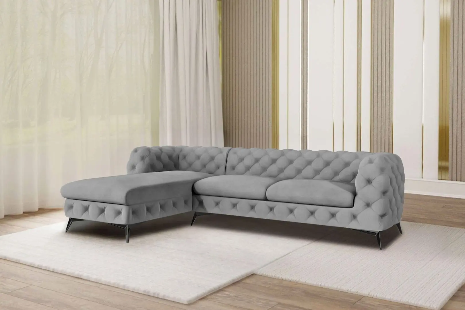 Диван угловой Inspira Furniture Chelsea 1+C+2 Left Riviera 91 (Gray/Silver)