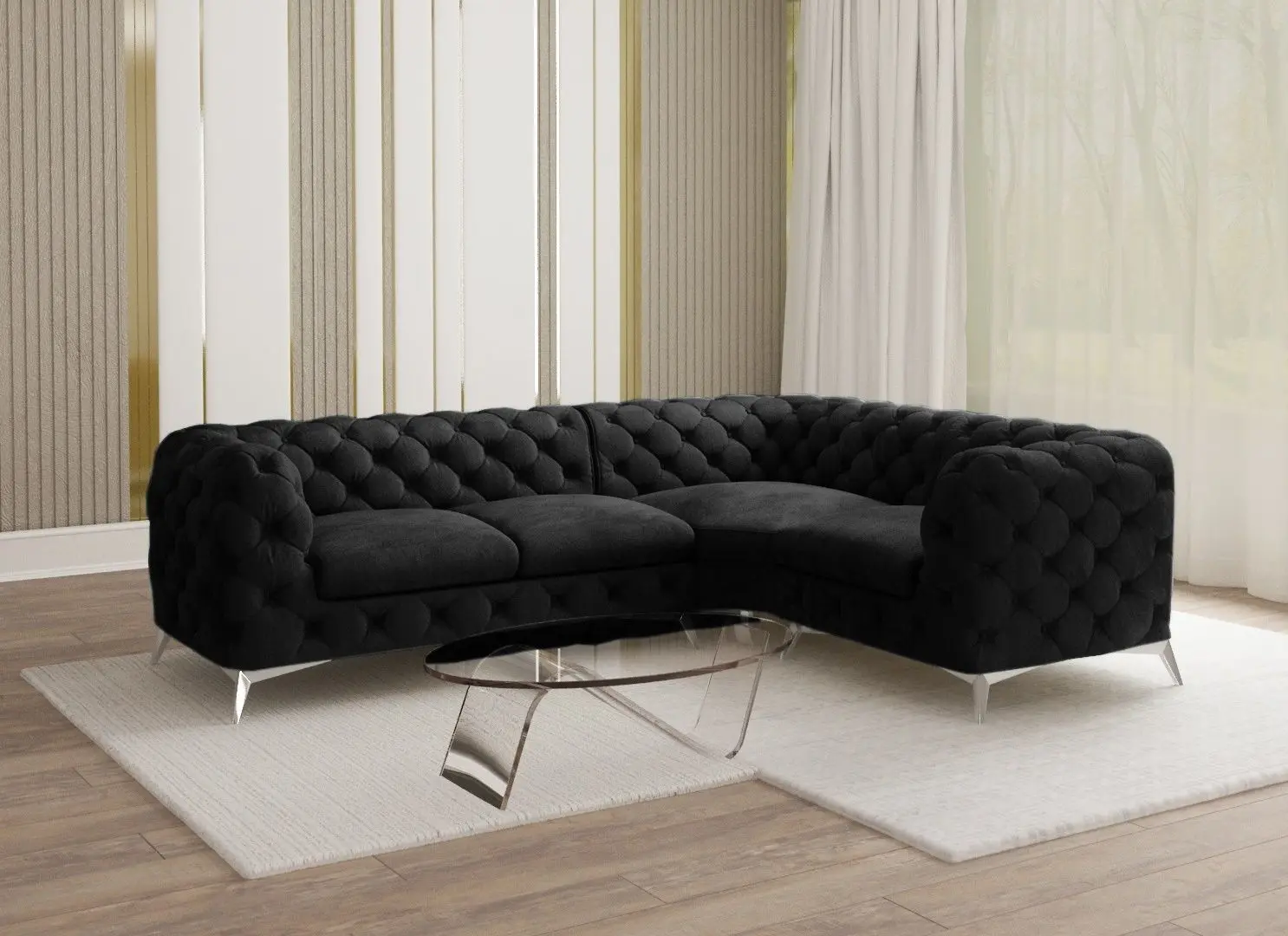 Canapea de colt Inspira Furniture Chelsea 2+C+1 Right Riviera 100 (Black/Silver)