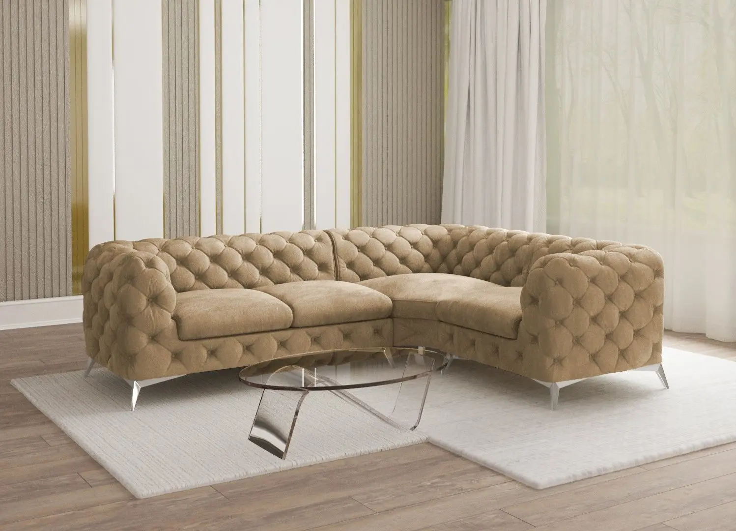 Диван угловой Inspira Furniture Chelsea 2+C+1 Right Riviera 24 (Beige/Silver)