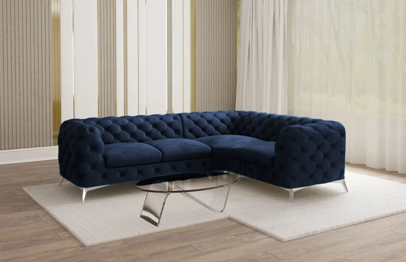 Canapea de colt Inspira Furniture Chelsea 2+C+1 Right Riviera 81 (Dark Blue/Silver)
