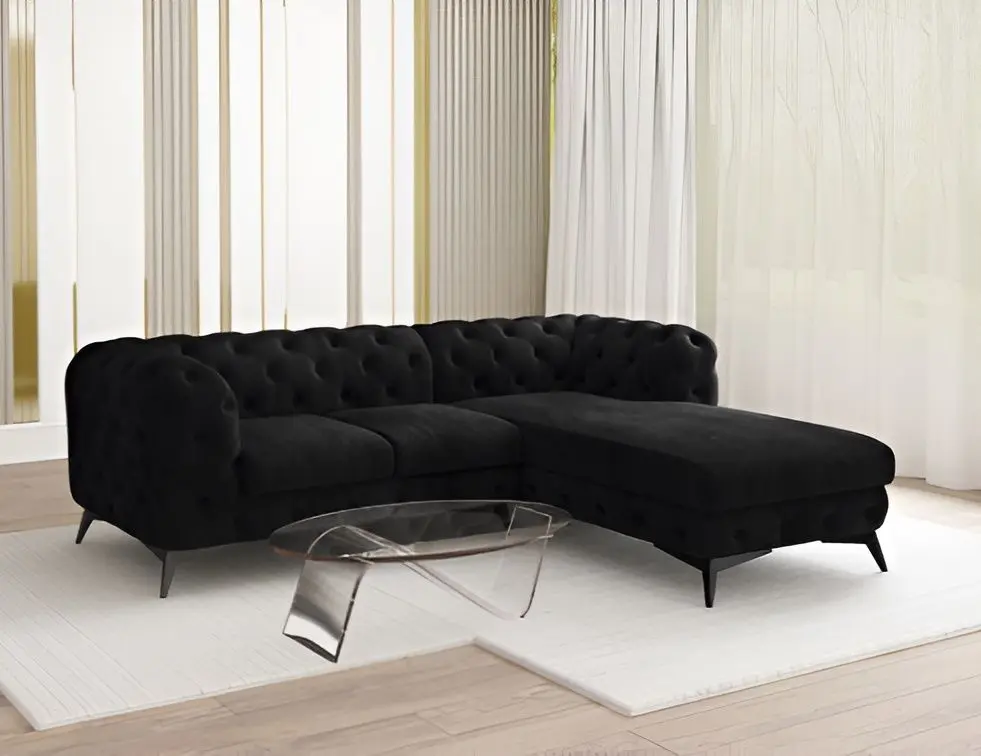 Canapea de colt Inspira Furniture Chelsea 2+OT Right Riviera 100 (Black)