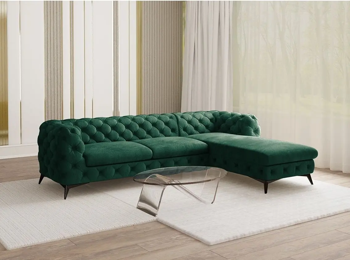 Canapea de colt Inspira Furniture Chelsea 2+OT Right Riviera 38 (Dark Green/Black)