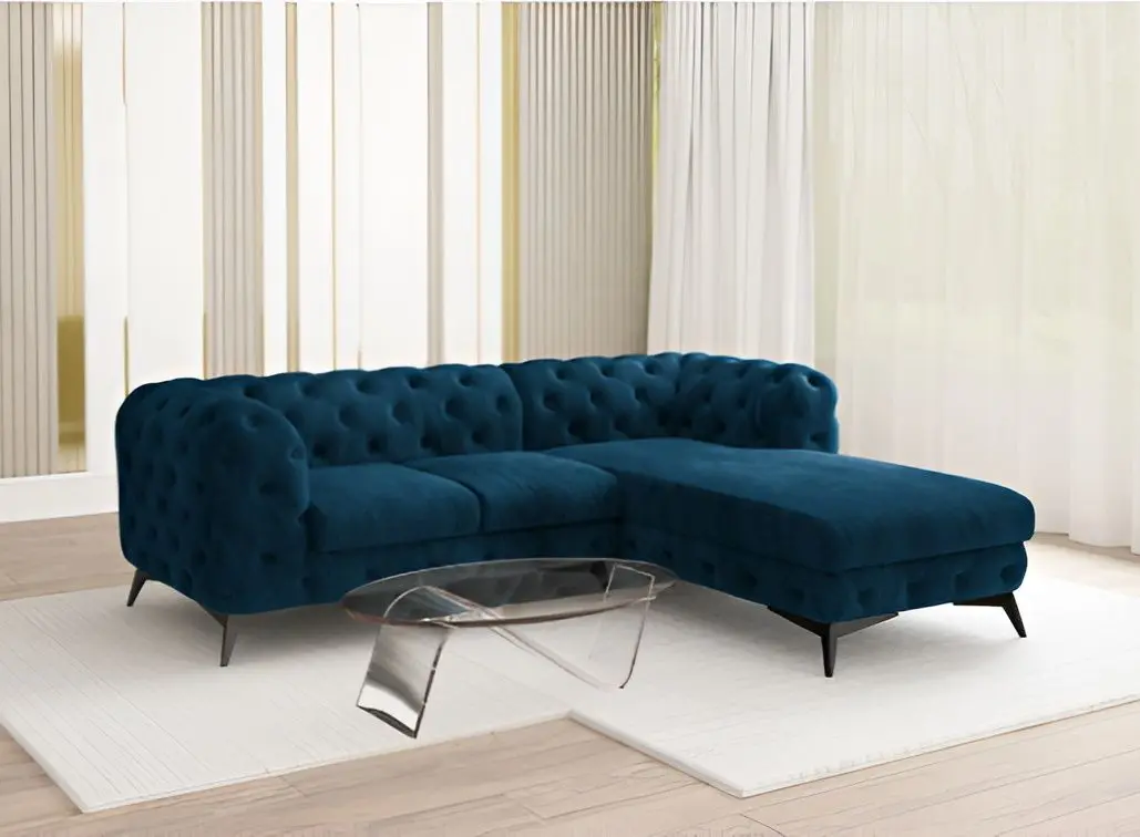 Диван угловой Inspira Furniture Chelsea 2+OT Right Riviera 81 (Dark Blue/Black)