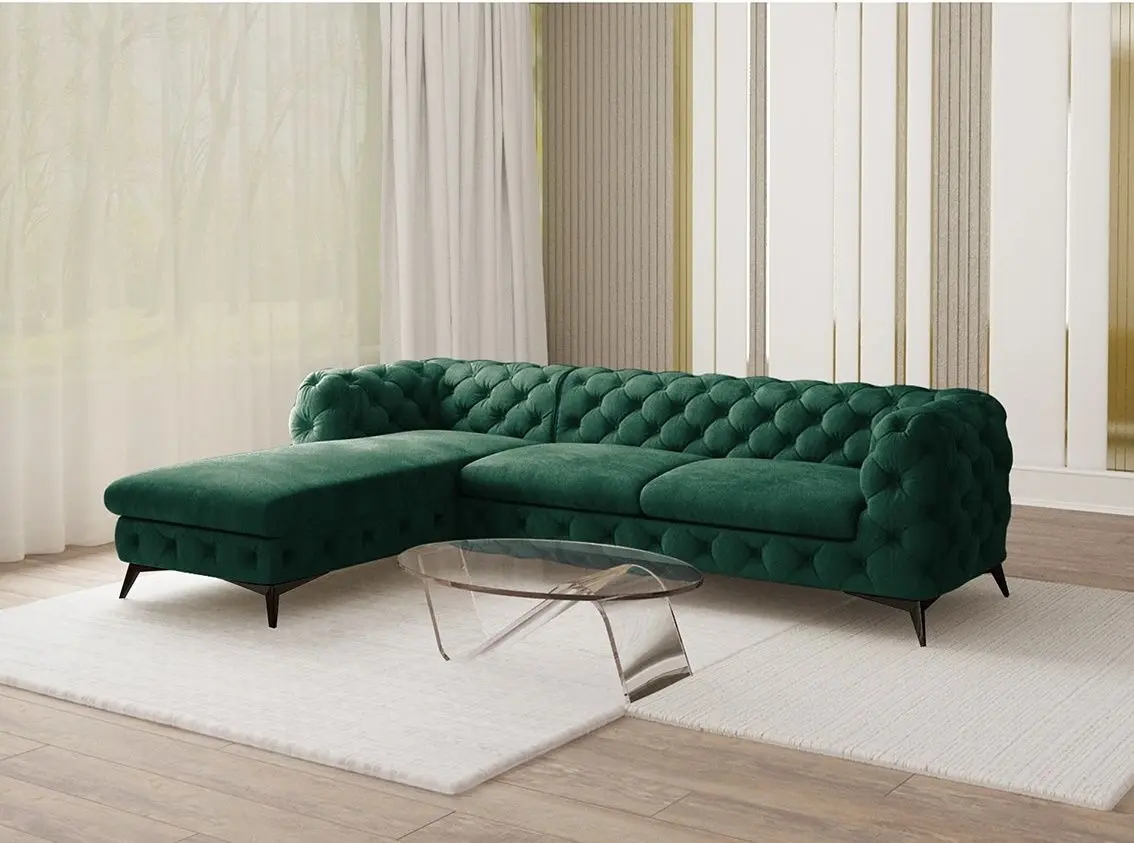 Canapea de colt Inspira Furniture Chelsea OT+2 Left Riviera 38 (Dark Green/Black)