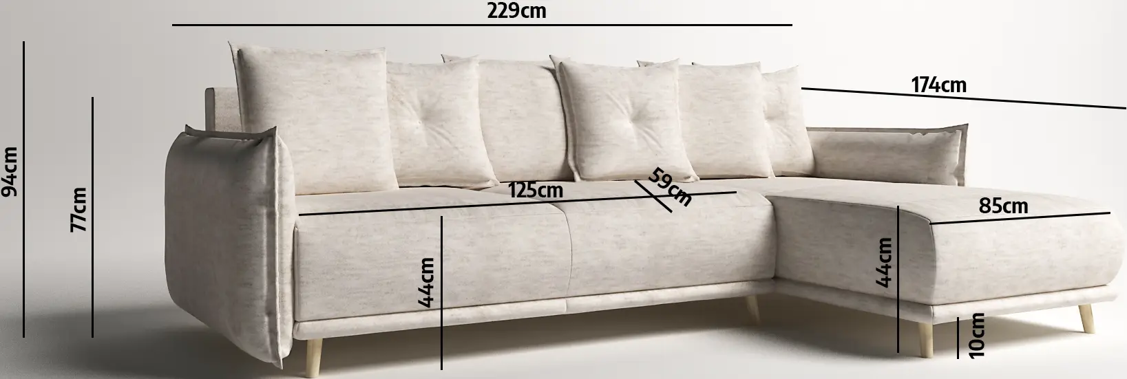 Canapea de colt Inspira Furniture Gaja SF Vogue 01 (Cream)