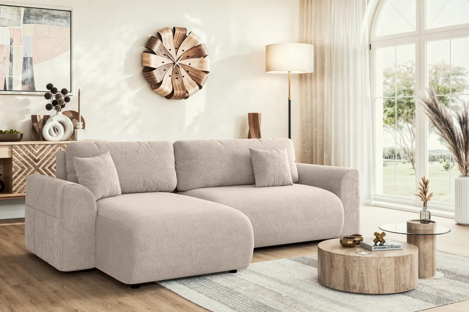 Диван угловой Inspira Furniture Lorine SF Flow 02 (Beige)