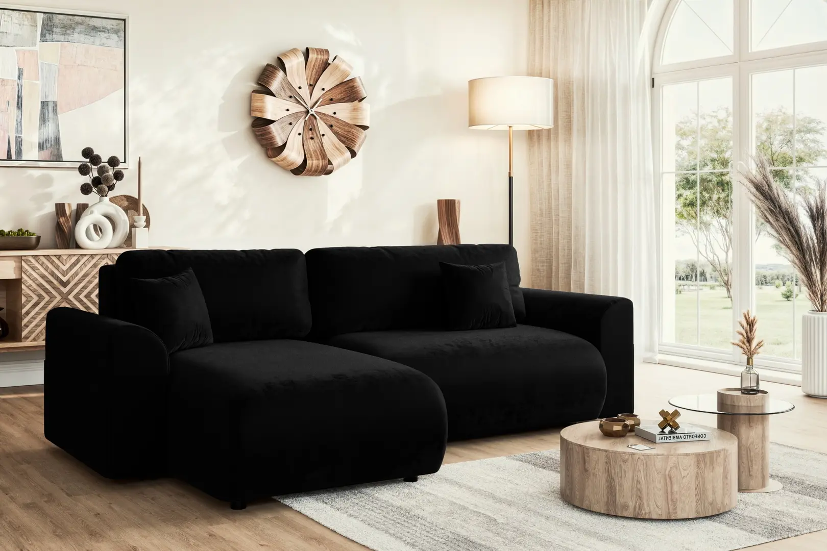 Диван угловой Inspira Furniture Lorine SF Riviera 100 (Black)