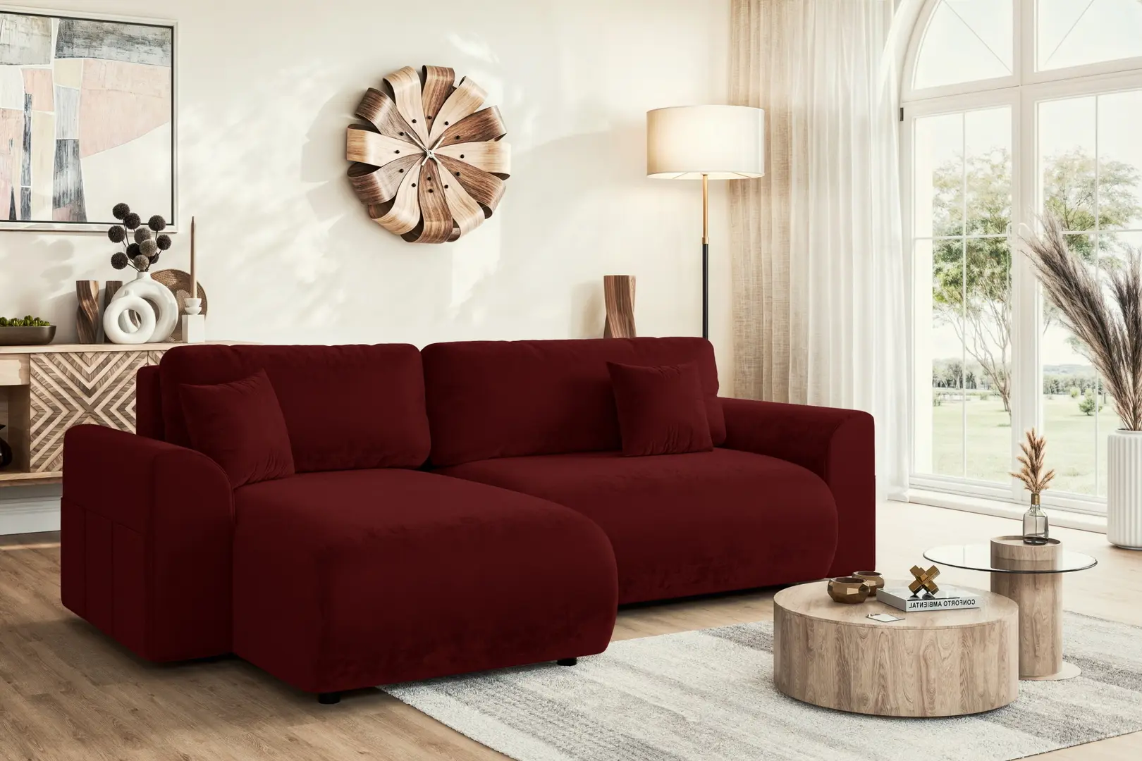 Диван угловой Inspira Furniture Lorine SF Riviera 59 (Burgundy)