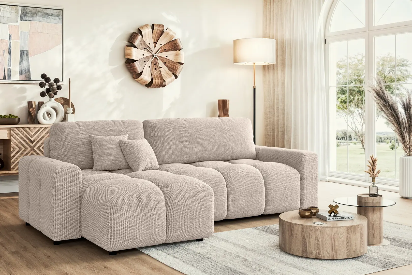 Canapea de colt Inspira Furniture Luki SF Flow 02 (Beige)