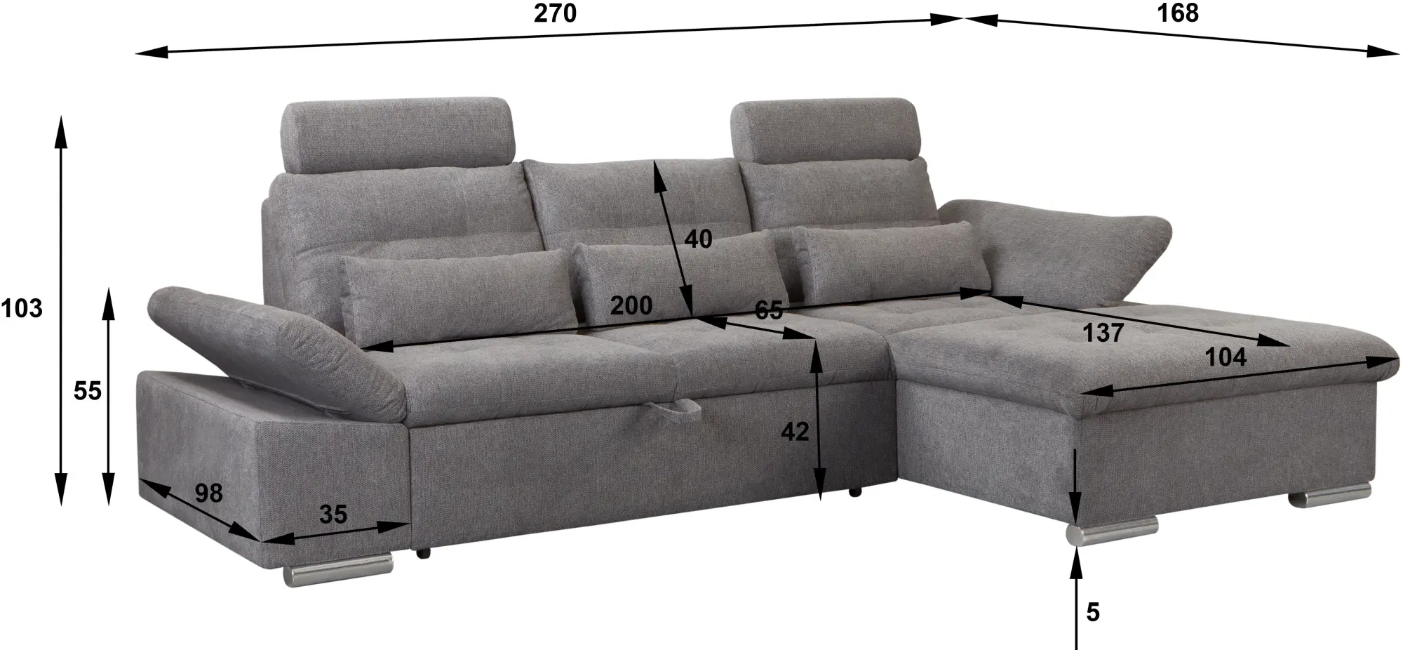 Диван угловой Inspira Furniture Merkur SF 2+OT Right Aragon 93 (Grey)