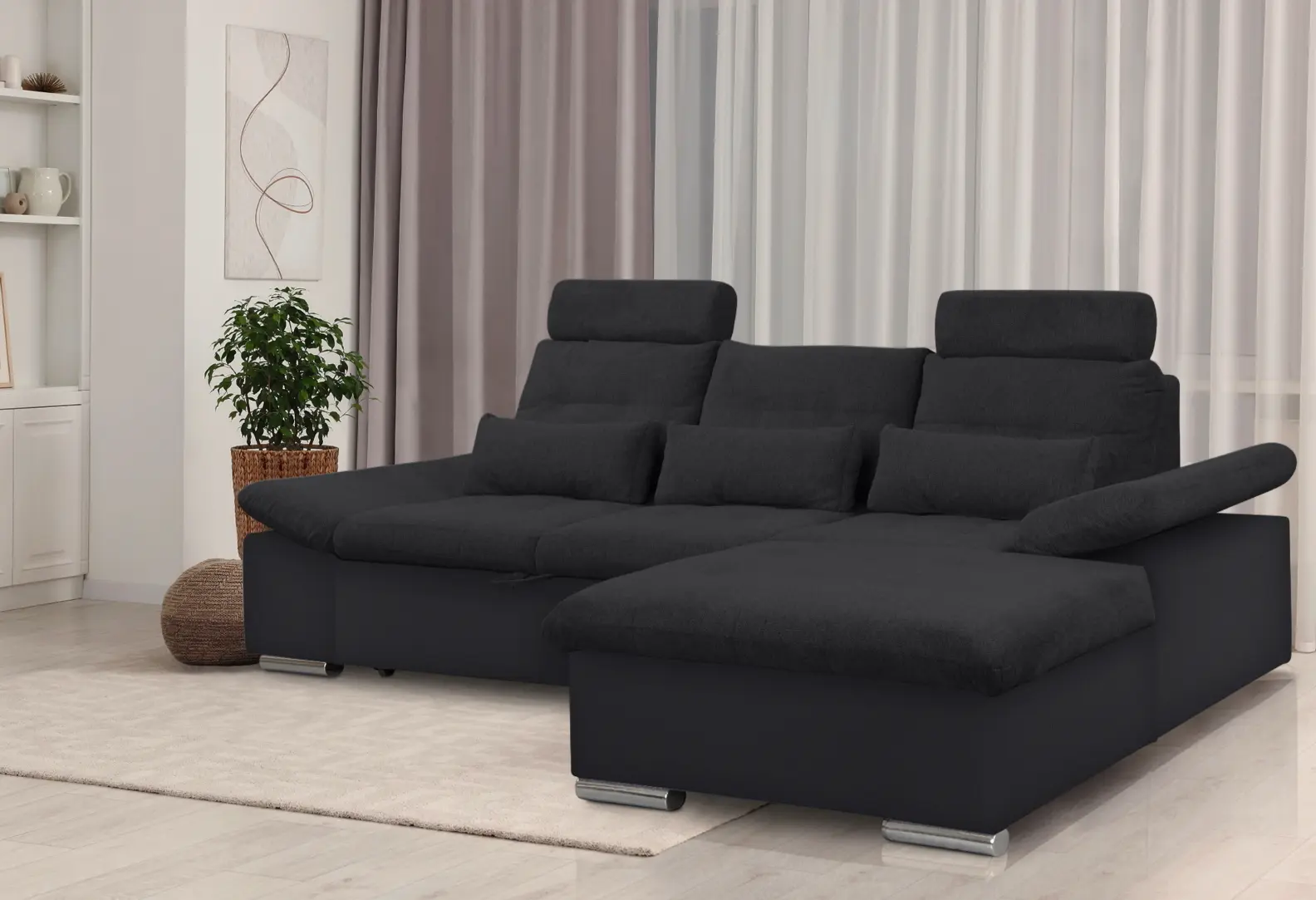 Диван угловой Inspira Furniture Merkur SF 2+OT Right Soft 11/Aragon 99 (Black/Anthracite)