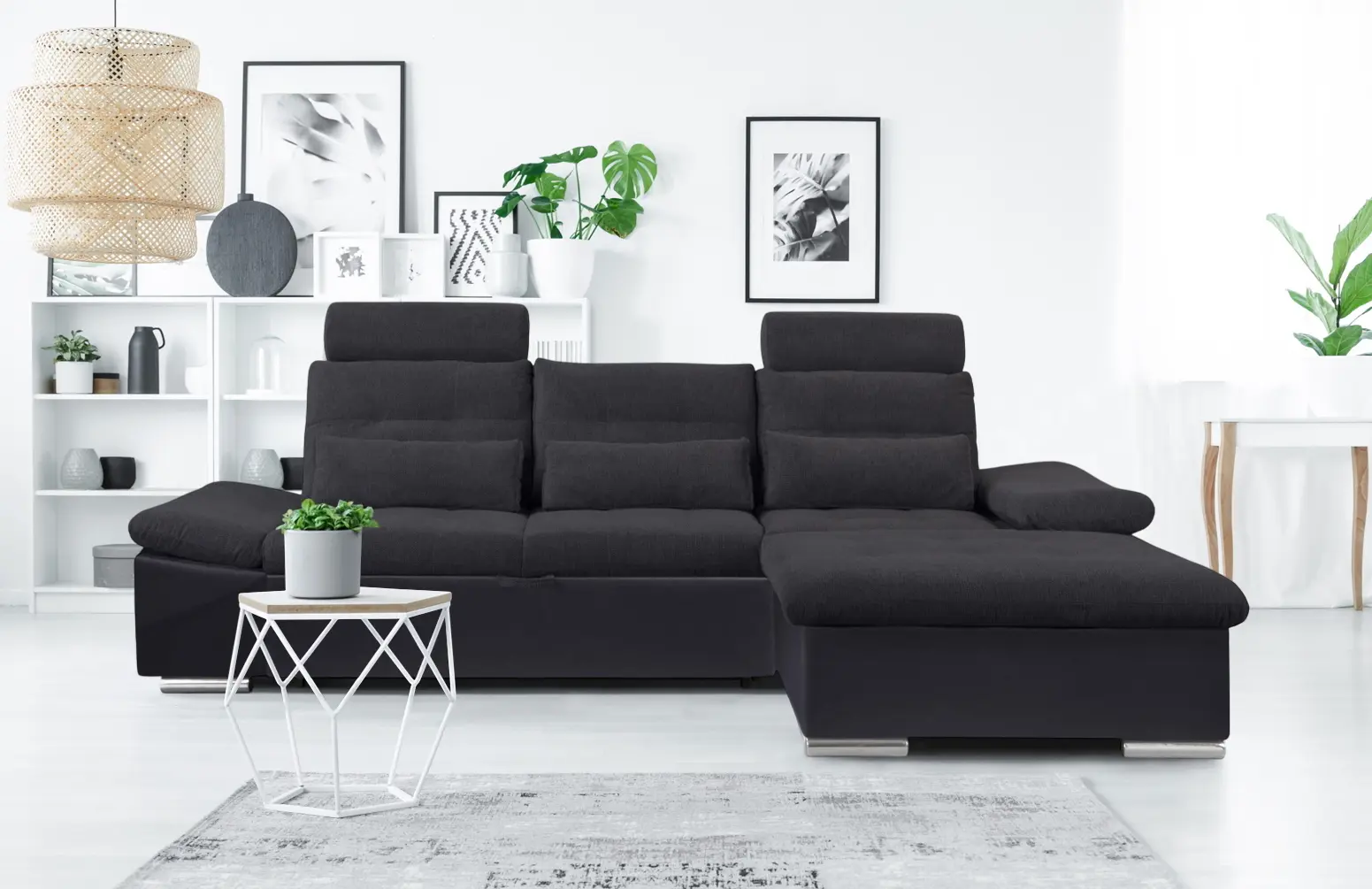 Диван угловой Inspira Furniture Merkur SF 2+OT Right Soft 11/Aragon 99 (Black/Anthracite)