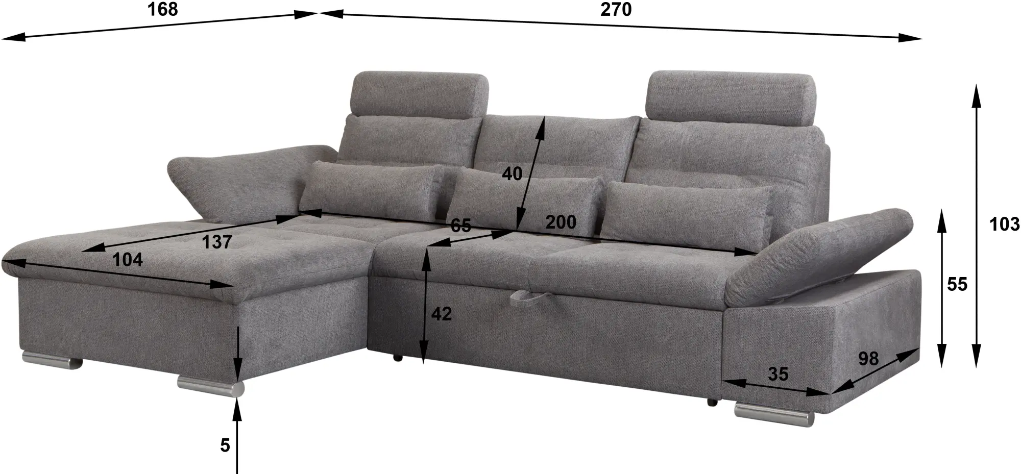 Диван угловой Inspira Furniture Merkur SF OT+2 Left Aragon 93 (Grey)