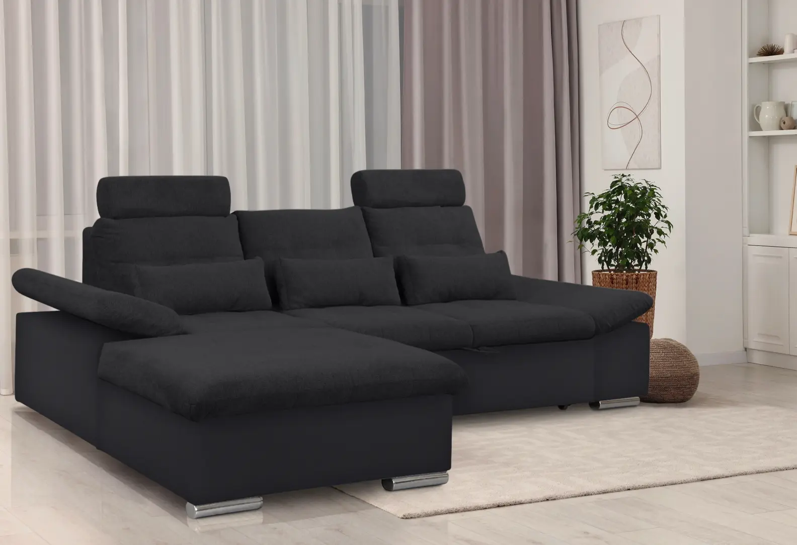 Диван угловой Inspira Furniture Merkur SF OT+2 Left Soft 11/Aragon 99 (Black/Anthracite)