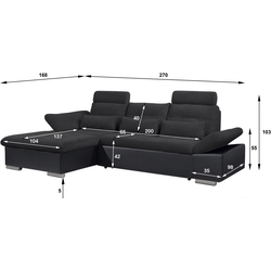 Диван угловой Inspira Furniture Merkur SF OT+2 Left Soft 11/Aragon 99 (Black/Anthracite) Thumb