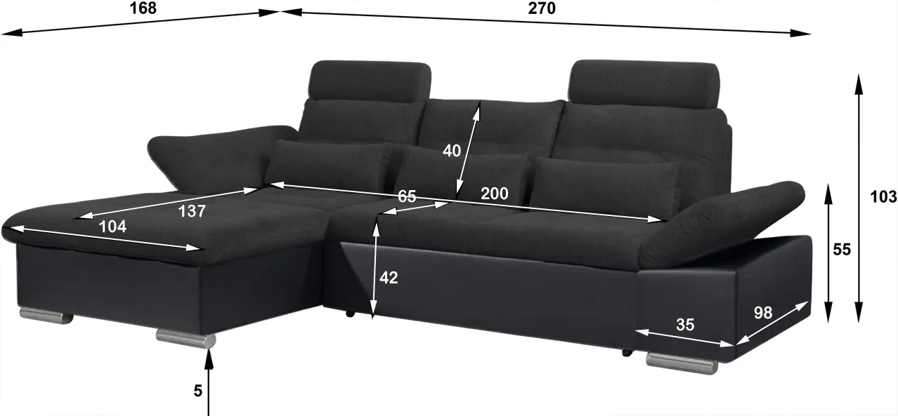 Диван угловой Inspira Furniture Merkur SF OT+2 Left Soft 11/Aragon 99 (Black/Anthracite)