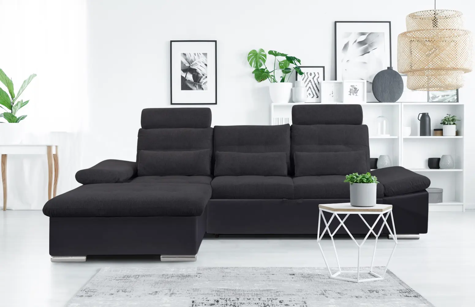 Диван угловой Inspira Furniture Merkur SF OT+2 Left Soft 11/Aragon 99 (Black/Anthracite)
