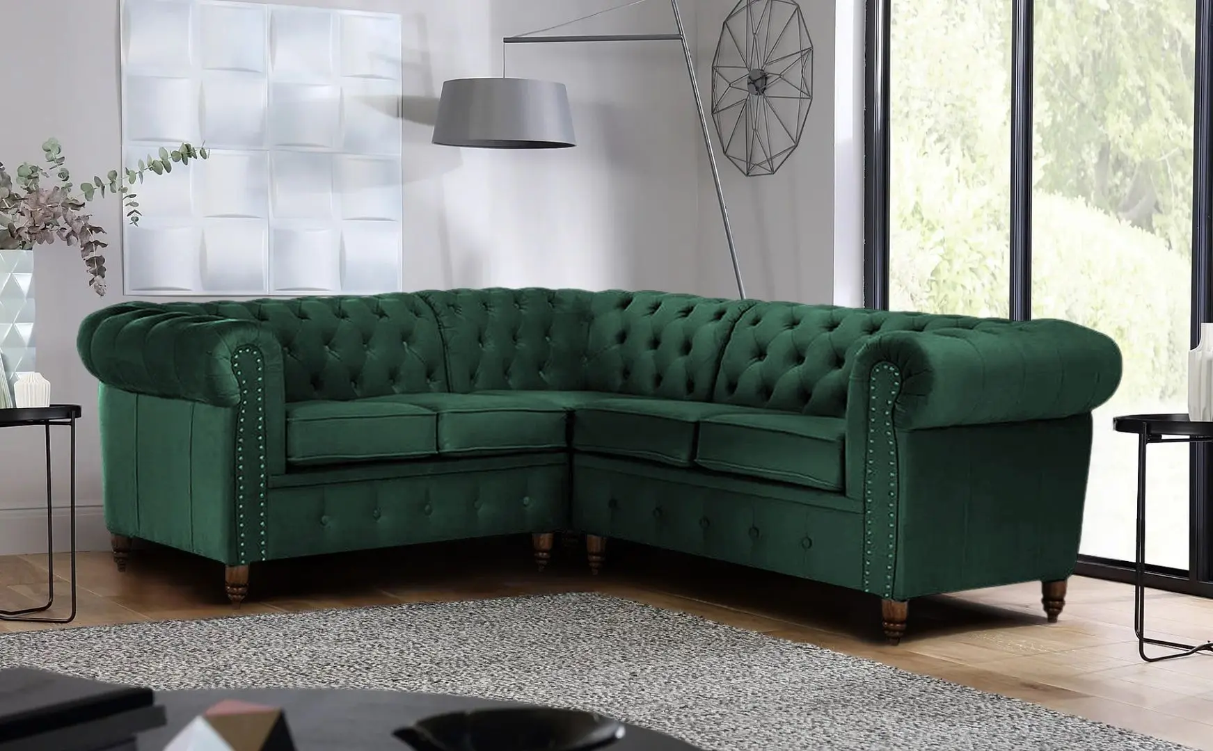Canapea de colt Inspira Furniture Oxford York 2+E+2 Riviera 38 (Dark Green)