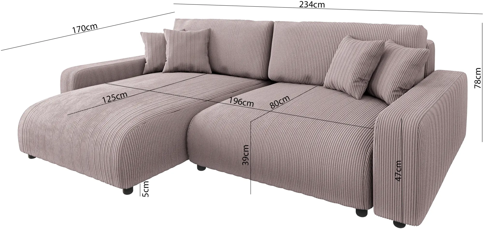 Canapea de colt Inspira Furniture Sara SF Left Lincoln 61 (Pink)