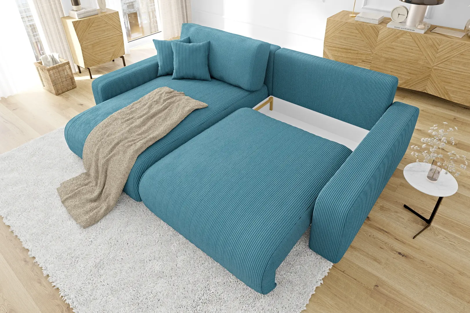 Canapea de colt Inspira Furniture Sara SF Left Lincoln 75 (Turquoise)
