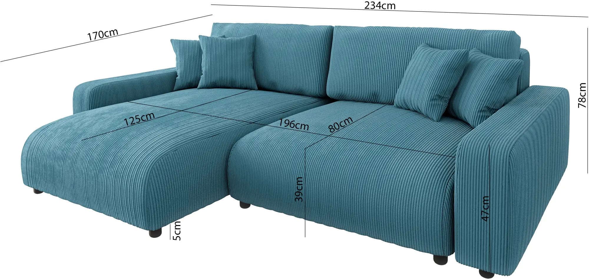 Canapea de colt Inspira Furniture Sara SF Left Lincoln 75 (Turquoise)