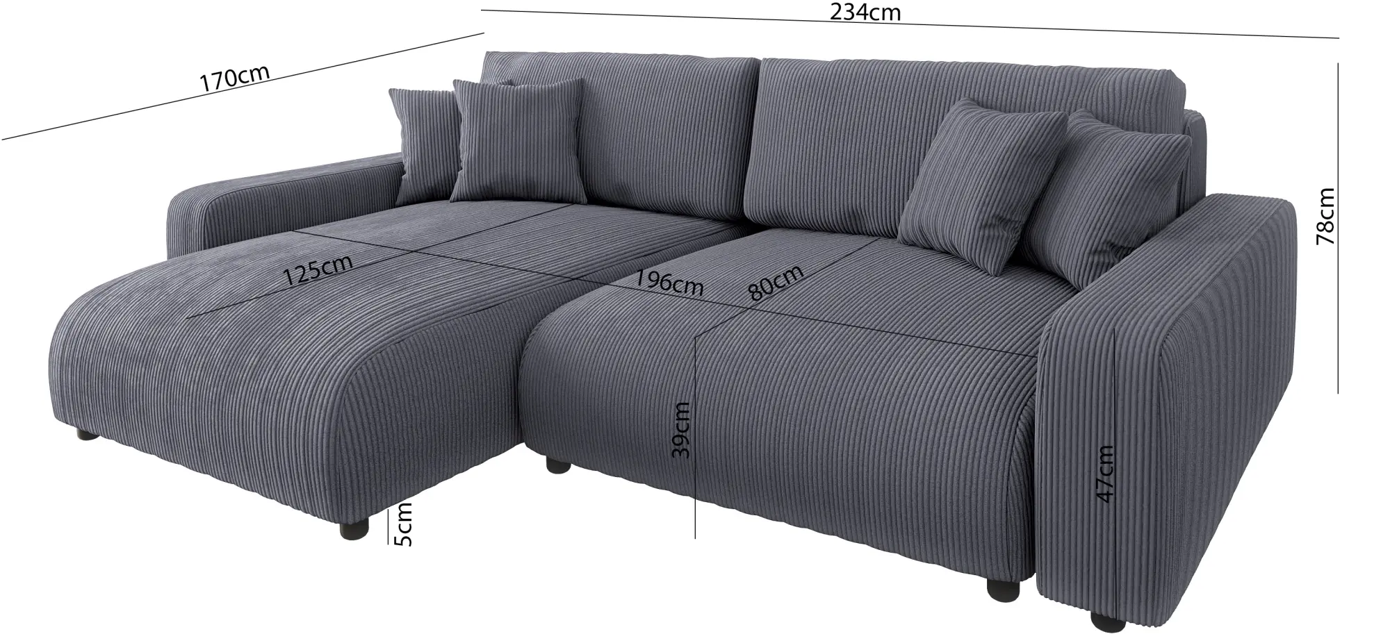 Диван угловой Inspira Furniture Sara SF Left Lincoln 90 (Dark Grey)