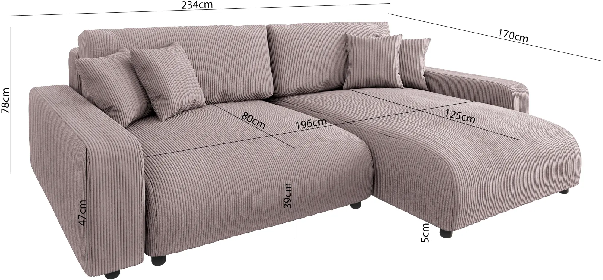 Диван угловой Inspira Furniture Sara SF Right Lincoln 61 (Pink)