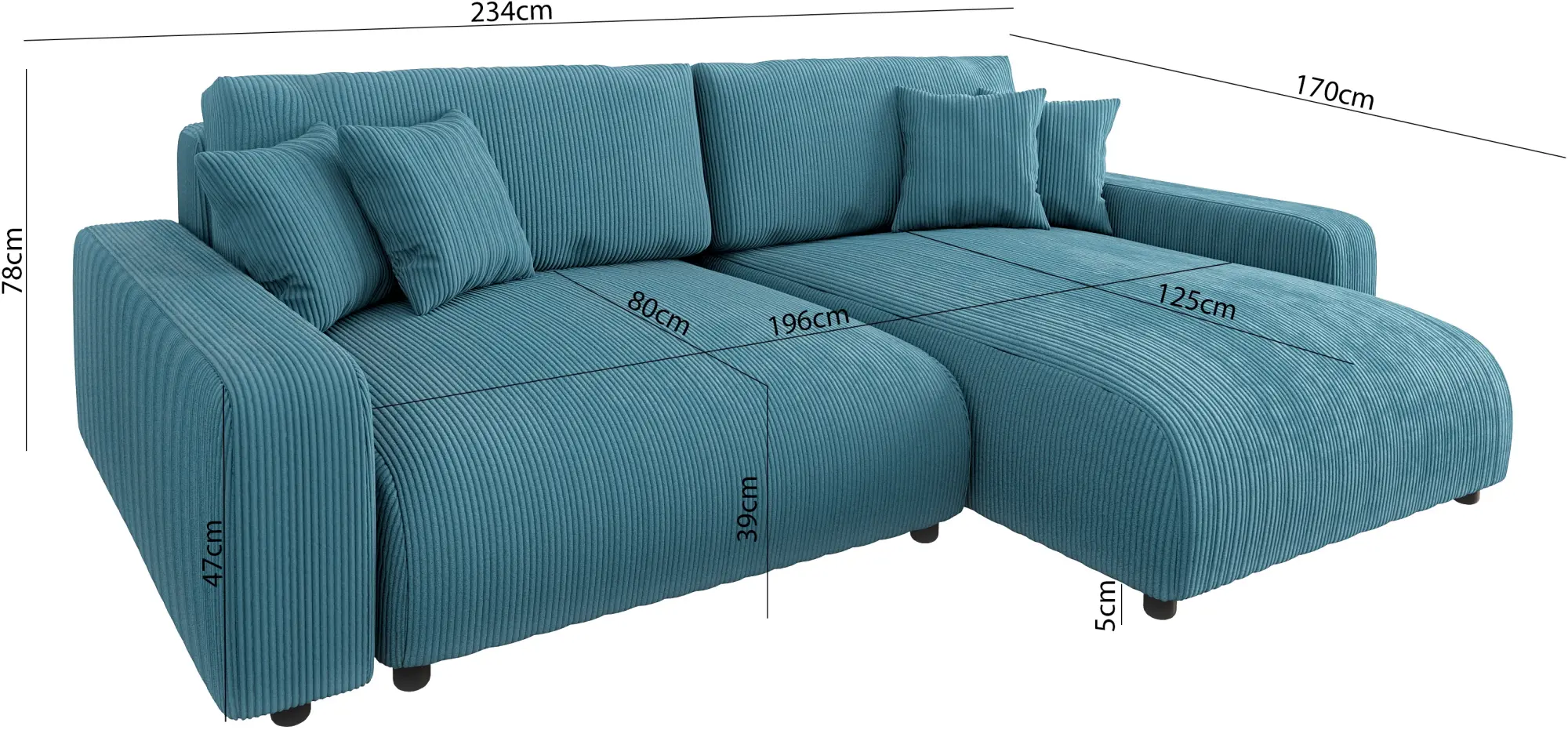 Canapea de colt Inspira Furniture Sara SF Right Lincoln 75 (Turquoise)