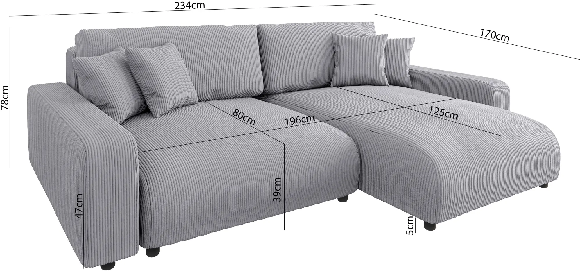 Диван угловой Inspira Furniture Sara SF Right Lincoln 86 (Grey)