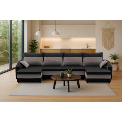 Canapea in forma de U Magnifico Meble Sparta Bonell Mikrofaza 15/Mikrofaza 27 (Black/Grey)