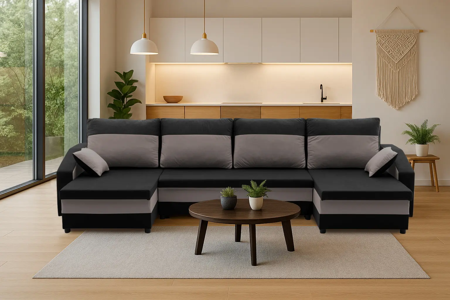 Canapea in forma de U Magnifico Meble Sparta Bonell Mikrofaza 15/Mikrofaza 27 (Black/Grey)