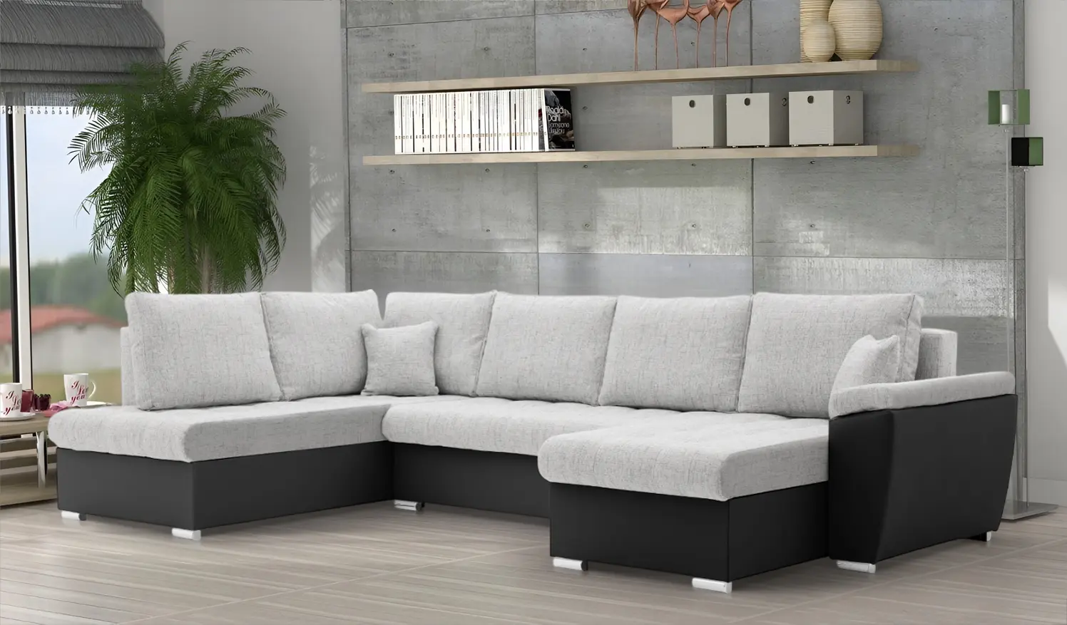 Canapea in forma de U Magnifico Meble Vegas 315/190 Lawa 09/Real 11 Left (Light Dark Grey/Black)