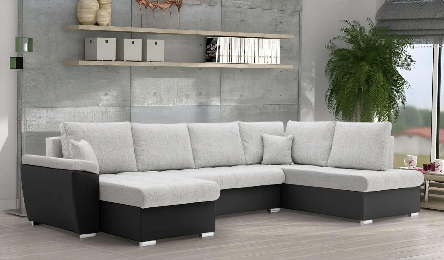 Canapea in forma de U Magnifico Meble Vegas 315/190 Lawa 09/Real 11 Right (Light Grey/Black)