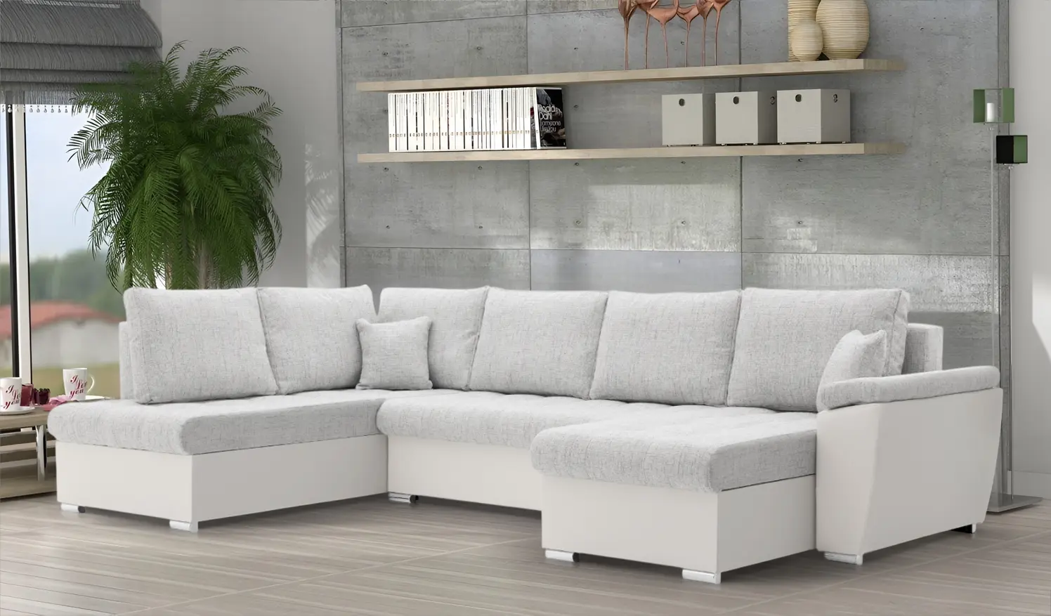 Canapea in forma de U Magnifico Meble Vegas 315/190 Lawa 09/Real 17 Left (Light Grey/White)