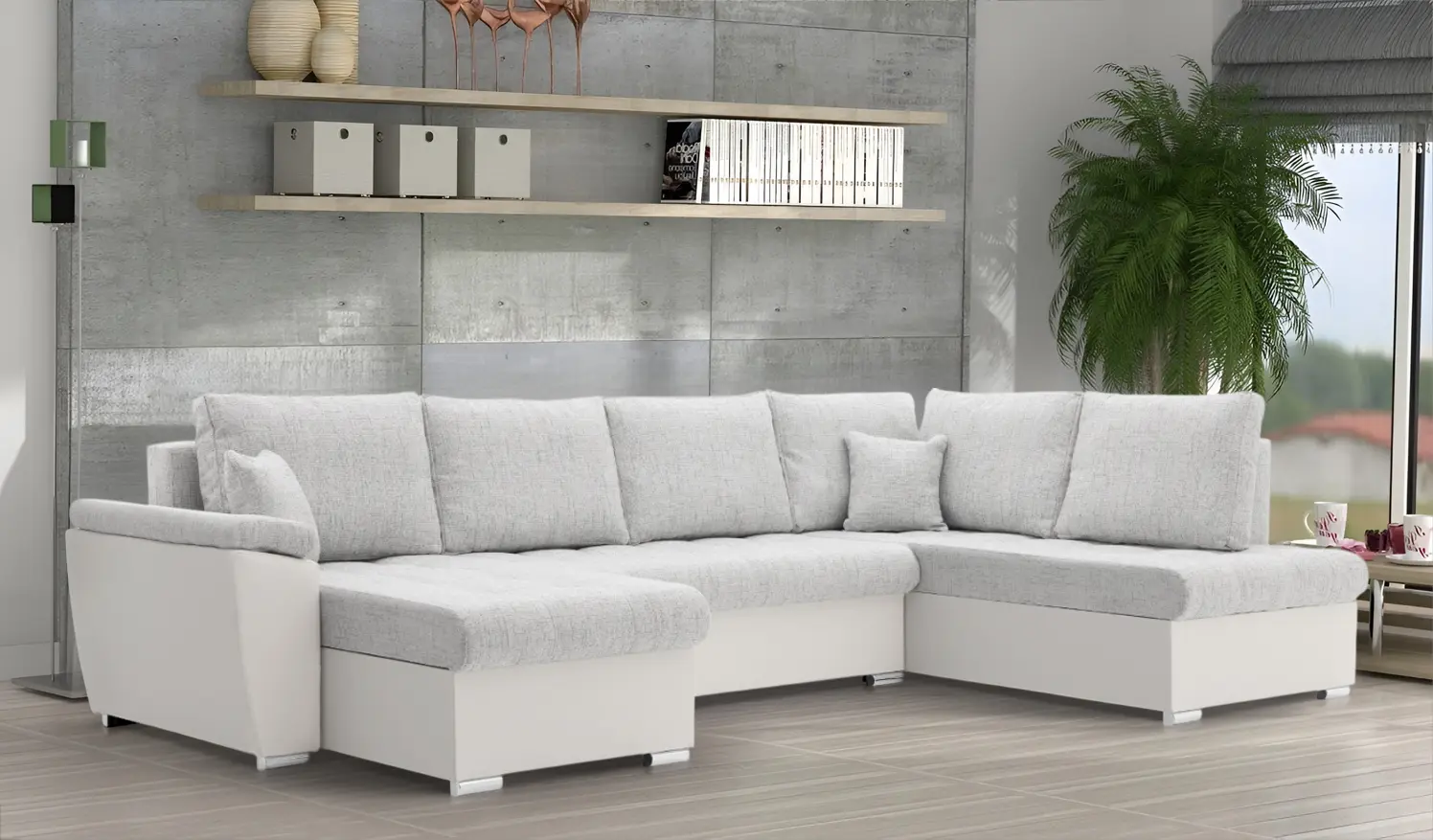 Canapea in forma de U Magnifico Meble Vegas 315/190 Lawa 09/Real 17 Right (Light Dark Grey/White)