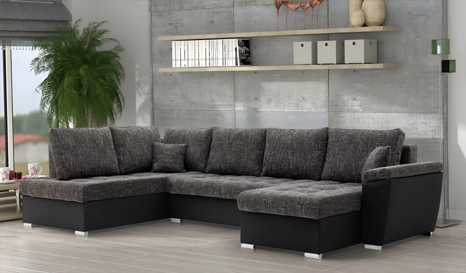 Canapea in forma de U Magnifico Meble Vegas 315/190 Lawa 17/Real 11 Left (Dark Grey/Black)