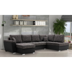 Canapea in forma de U Magnifico Meble Vegas 315/190 Lawa 17/Real 11 Right (Dark Grey/Black)