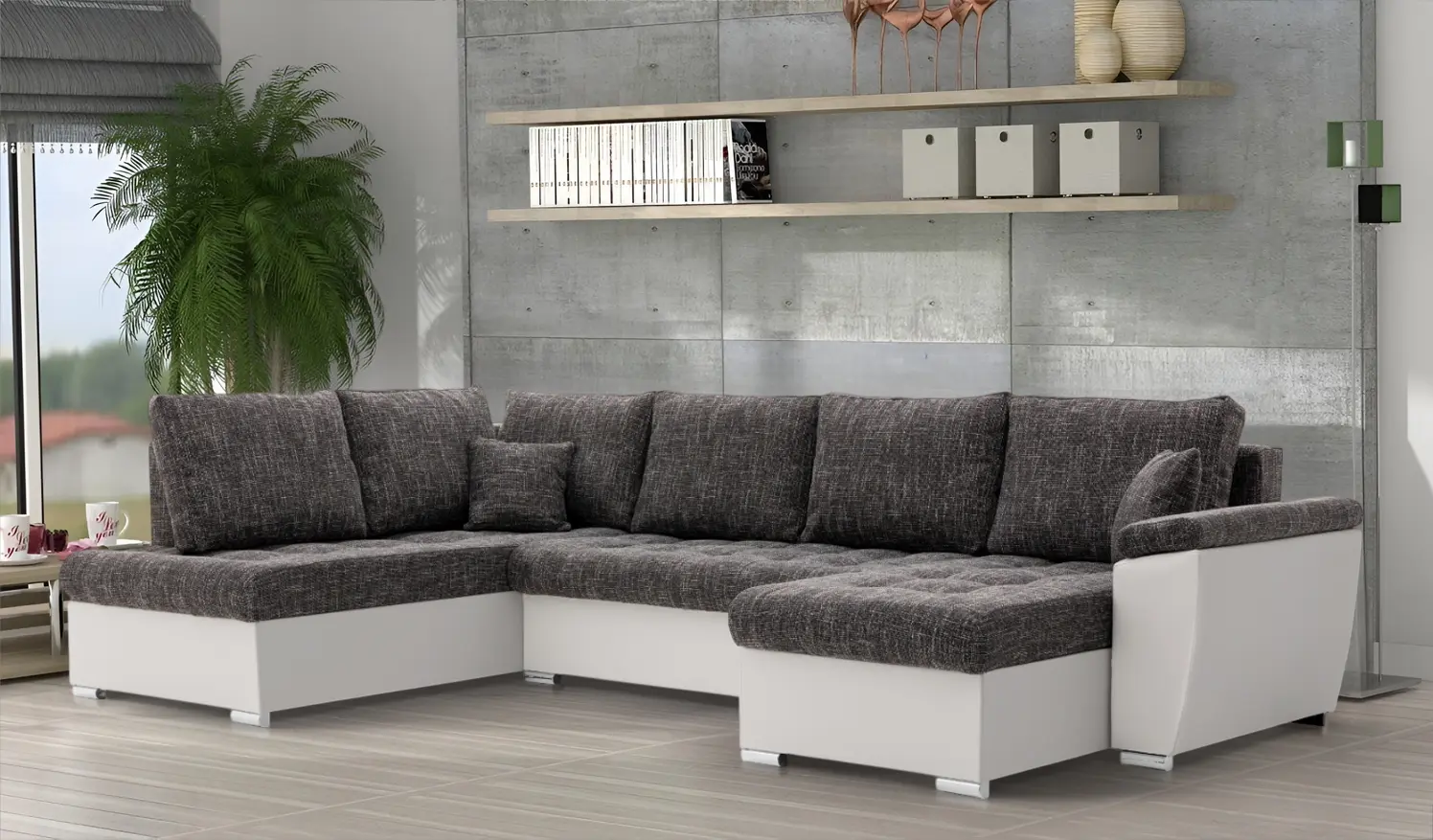 Canapea in forma de U Magnifico Meble Vegas 315/190 Lawa 17/Real 17 Left (Dark Grey/White)